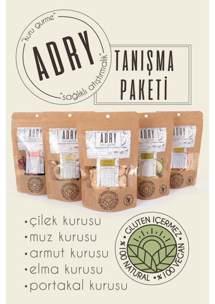 Meyve Kurusu Gurme Tanışma Seti 25 gr x 5 Paket (Çilek, Muz, Armut, Elma, Portakal) Kuru Meyve