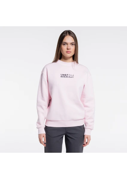 Friday Offset Ono Kadın Pudra Bisiklet Yaka Ekstra Oversize Sweatshirt - Şardonlu 3 Iplik