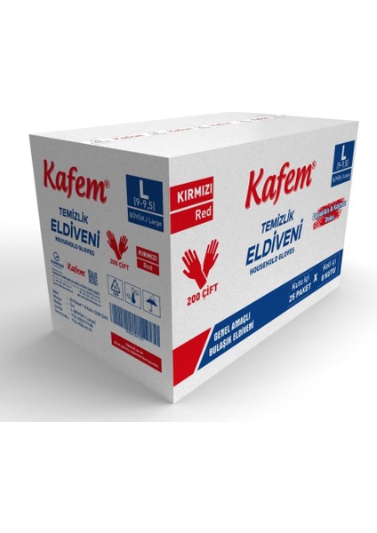 Temizlik Eldiveni (9-9,5) Large Kırmızı x 200 Paket (Koli)