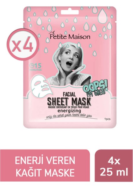 Enerji Veren Kağıt Maske 25 ml 4'lü Set