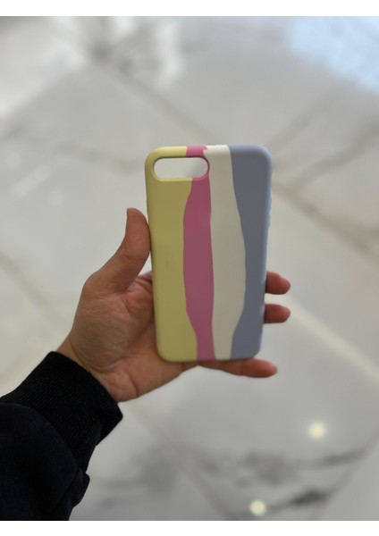 iPhone 7plus/8plus Uyumlu Rainbow Renkli Şeritli Lansman Silikon Darbe Emici Telefon Kılıfı modelleri