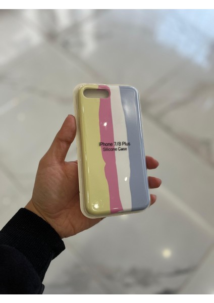 iPhone 7plus/8plus Uyumlu Rainbow Renkli Şeritli Lansman Silikon Darbe Emici Telefon Kılıfı fırsatları
