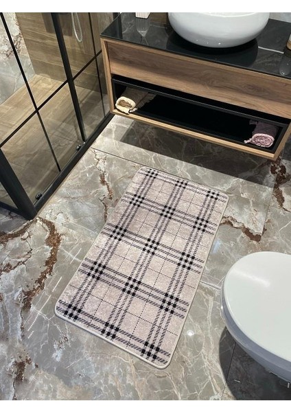 Tekli Ekose Desen Banyo Paspası Ebat 50x70