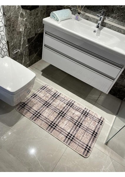 Tekli Ekose Desen Banyo Paspası Ebat 50x70