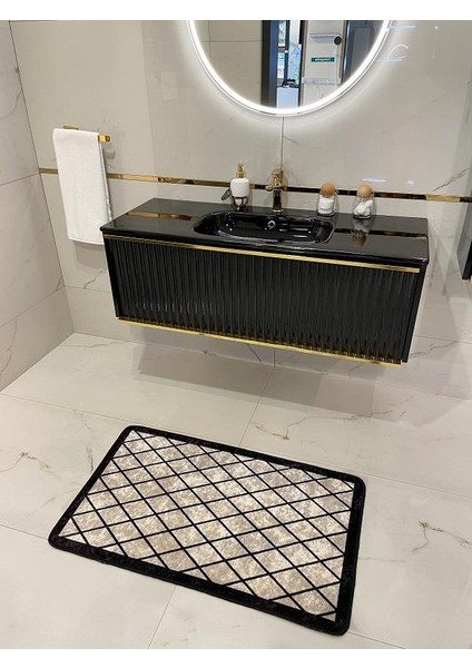 Tekli Geometrik Desen Lateks Taban Banyo Paspas 80 x120