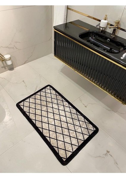 Tekli Geometrik Desen Lateks Taban Banyo Paspas 80 x120