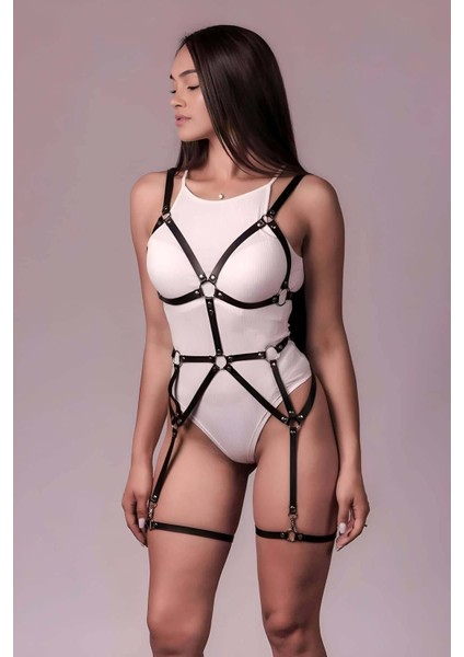 Mlvx Bayan Iç Giyim, Deri Body Harness Iç Giyim, Deri Giyim - 1235 Blsm