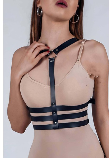 Mlvx Bayan Iç Giyim - Kadın Giyim Modelleri - Deri Boyun Göbek Harness - 583 Blsm