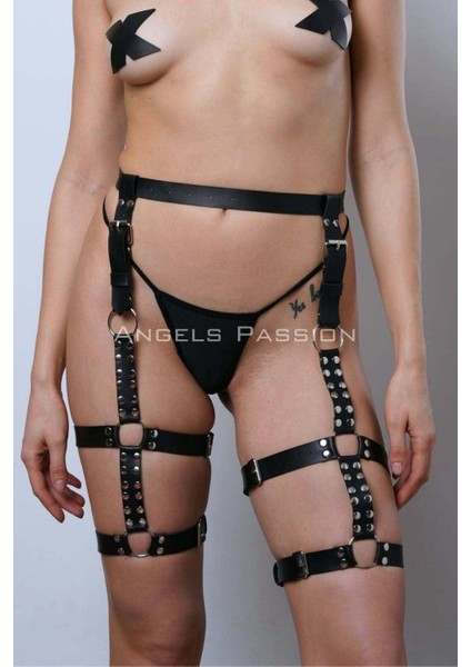 Mlvx Deri Kemer Bacak Harness, Perçin Detaylı Deri Bacak Jartiyer - 862 Blsm