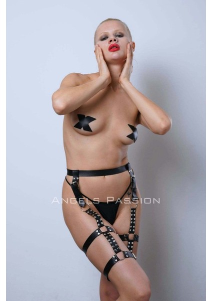 Mlvx Deri Kemer Bacak Harness, Perçin Detaylı Deri Bacak Jartiyer - 862 Blsm