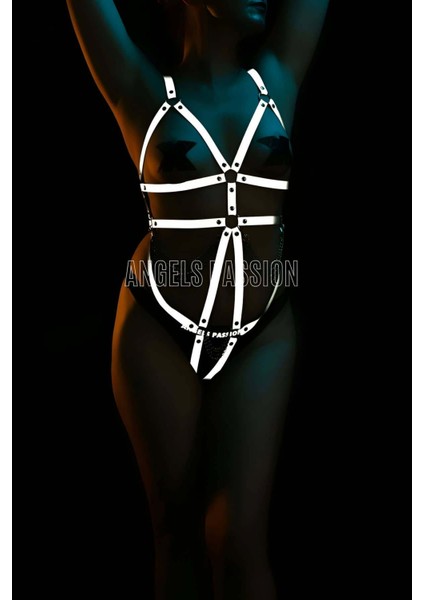 Mlvx Karanlıkta Yansıyan Kadın Body Harness, Refletkörlü Bayan Harness - 441 Blsm