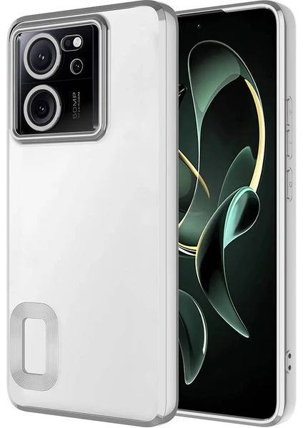 Kzy Xiaomi Mi 13T Kapak Yanları Renkli Lens Korumalı Logo Gösteren Şeffaf Luxury Silikon Kılıf - Gümüş