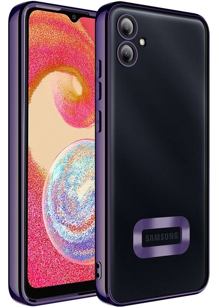 Samsung Galaxy A05 Kapak Yanları Renkli Lens Korumalı Logo Gösteren Şeffaf Luxury Silikon Kılıf - Mor