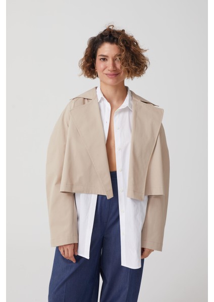 Bej Crop Trençkot