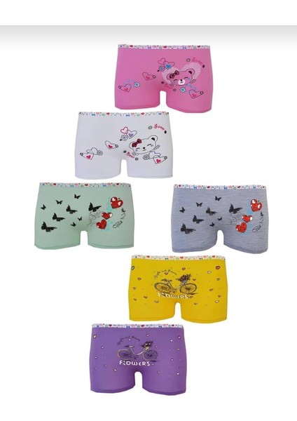 0181 Kız Çocuk Desenli Boxer 12 Adet