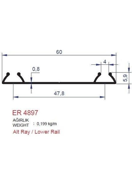 Alm Alüminyum Sürme Kapak Alt Ray Profili ER4897 Pres 3 Metre