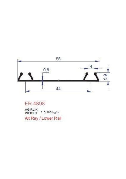 Alm Alüminyum Sürme Kapak Alt Ray Profili Er 4898 Pres 2,5 Metre