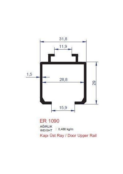 Alm Alüminyum Sürme Kapak Üst Ray Profili Er 1090 Mat Eloksal 3 Metre