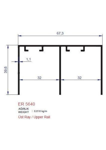 Alm Alüminyum Sürme Kapak Üst Ray Profili Er 5640 Pres 2 Metre