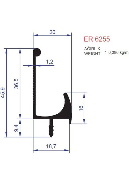 Boy Kulp Profili Er 6255 Sarı Parlak 3 Metre