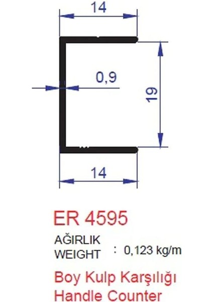 Boy Kulp Karşılık Profili Er 4595 Eloksal Parlak 2 Metre