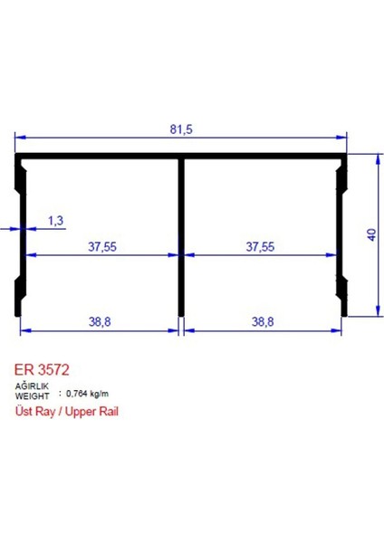 Alm Alüminyum Sürme Kapak Üst Ray Profili Er 3572 Mat Eloksal 2,5 Metre