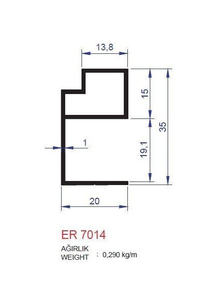 Alm Alüminyum Boy Kulp Profili Er 7014 Inox Mat 3 Metre