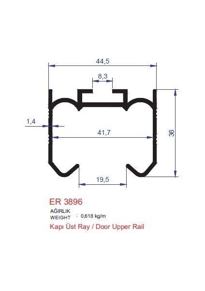 Alm Alüminyum Sürme Kapak Üst Ray Profili 3896 Mat Eloksal 3 Metre