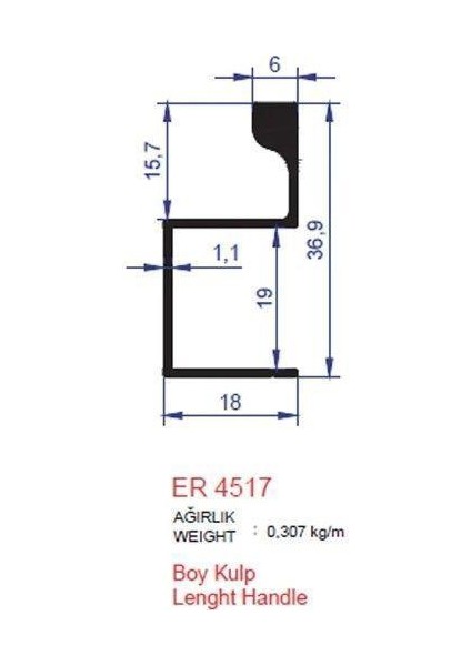 Boy Kulp Profili Er 4517 Eloksal Parlak 3 Metre