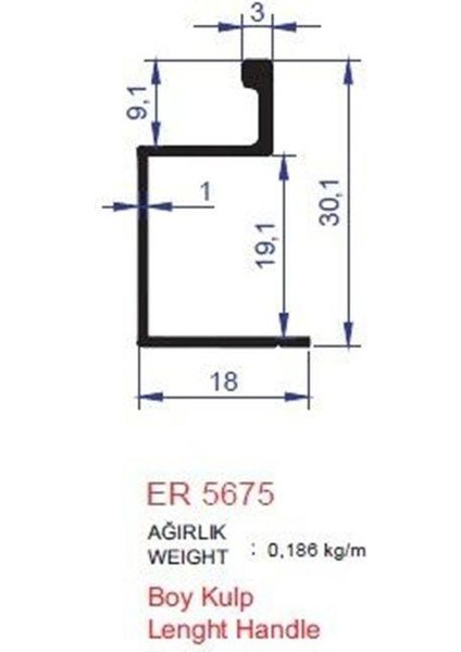 Boy Kulp Profili Er 5675 Eloksal Parlak 3 Metre