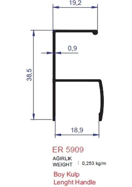 Boy Kulp Profili Er 5909 Eloksal Parlak 3 Metre