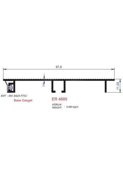 Mutfak Alt Baza Profili 10MM Er 4685 Eloksal Mat 3 Metre