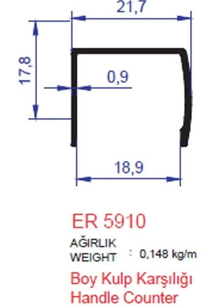 Boy Kulp Karşılık Profili Er 5910 Inox Parlak 2 Metre