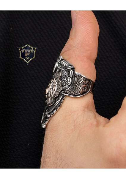 Gümüş Aslan Figürlü 925 Ayar Ayarlanabilir Gümüş Zihgir Okçu Erkek Yüzüğü fırsatları