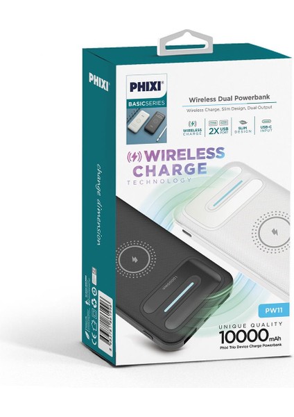 Basic PW11 10.000MAH Wireless Şarj Çift Çıkışlı LED Göstergeli Powerbank