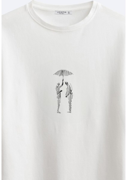 Loss Buttom Umbrella Basklılı Oversize Fit T-Shirt