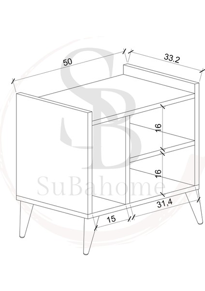 Subahome 50 cm Mdf Modern Ayaklı Ahşap Görünümlü Komodin Çok Amaçlı Dolap Yan Sehpa Plak Dolabı Koltuk Yanı Sehpa