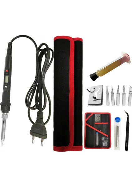 80W Siyah Set1 Stili 80W Dijital Elektrikli Havya Seti Kiti Kaynak Demir Staion 110V 220V Havya ile Akı Ipuçları Standı Alet Çantası (Yurt Dışından)