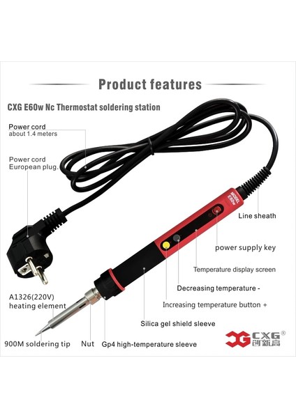 E60W Tarzı Profesyonel Havya LED Dijital Ayarlanabilir Elektrikli Havya 60W Sabit Sıcaklık Cxg E90W E110W E60WT (Yurt Dışından)