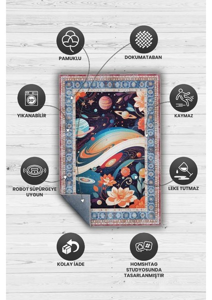 Uzay Temalı Çok Renkli Salon Halısı Hippie Ev Dekoru Indie Oda Dekoru Oturma Odası Halısı