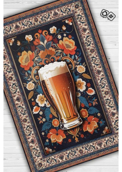 Bira Temalı Geleneksel Desenli Orijinal Tasarımlı Party ve Mutfak Halı Renkli Baskı Halı fiyatları