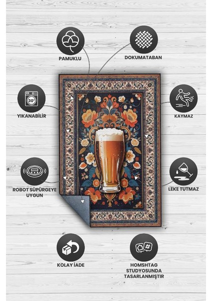 Bira Temalı Geleneksel Desenli Orijinal Tasarımlı Party ve Mutfak Halı Renkli Baskı Halı fırsatları