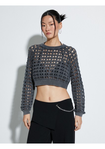 Ajurlu Crop Kazak Bisiklet Yaka Uzun Kollu modelleri