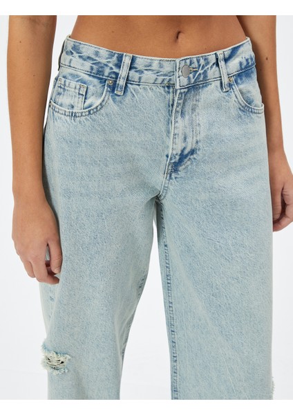 Düz Düşük Bel Kot Pantolon Yıpratılmış Cepli - Loose Straight Jeans indirimleri
