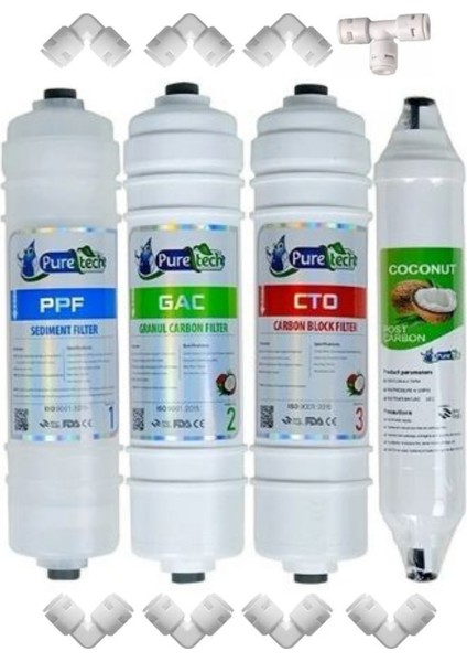 Puretech Inline Filtre Takımı 4'lü Set ve Bağlantı Dirsekleri