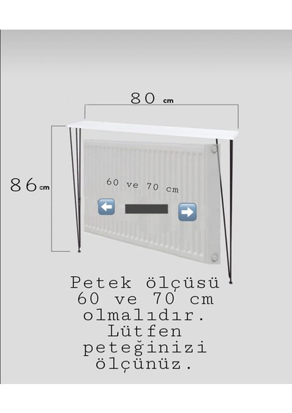 Pinhal Home Yarım Ay Oval Kenar Dresuar Beyaz 80CM Siyah Ayak