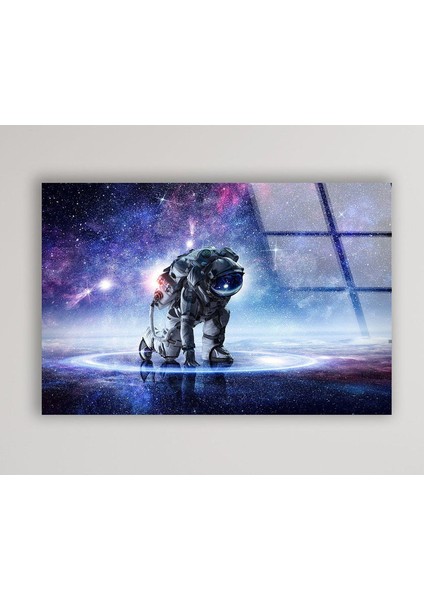Astronot Temperli Cam Duvar Tablosu