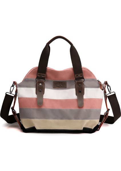 Kadın Zıt Renk Dikişli Büyük Kapasiteli Omuz Kanvas Çanta (Yurt Dışından)