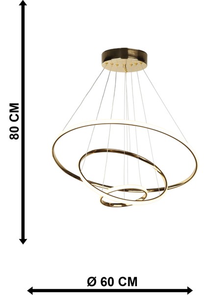 Spin 3.lü Ledli Avize Gold Kaplama