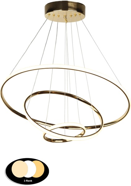 Spin 3.lü Ledli Avize Gold Kaplama